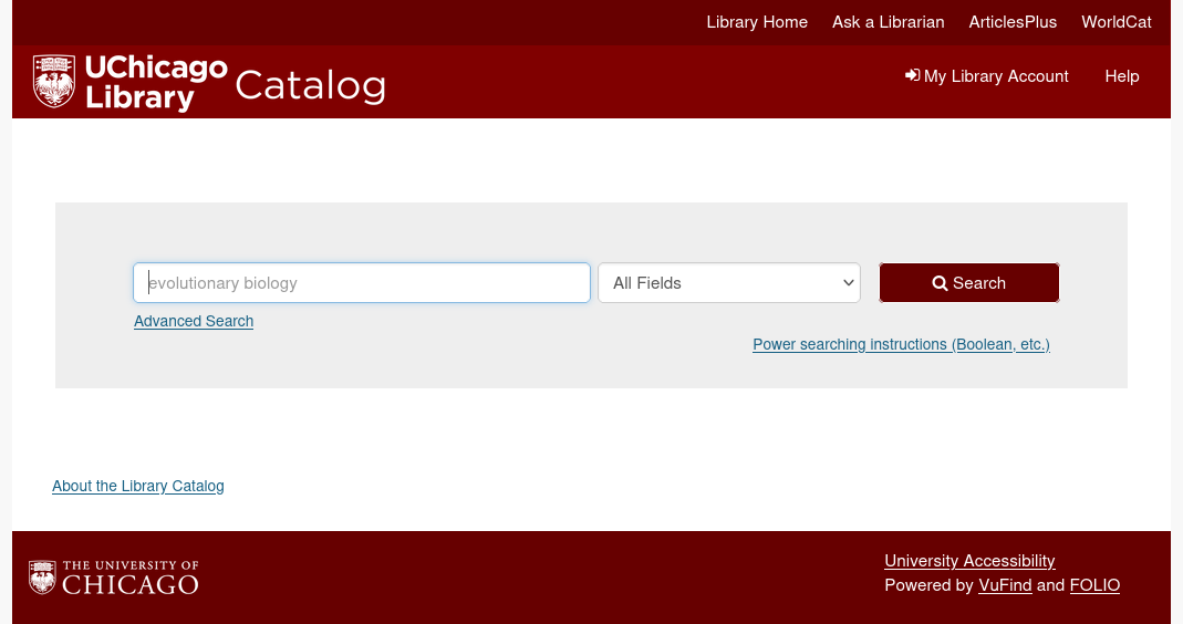The UChicago library catalog interface